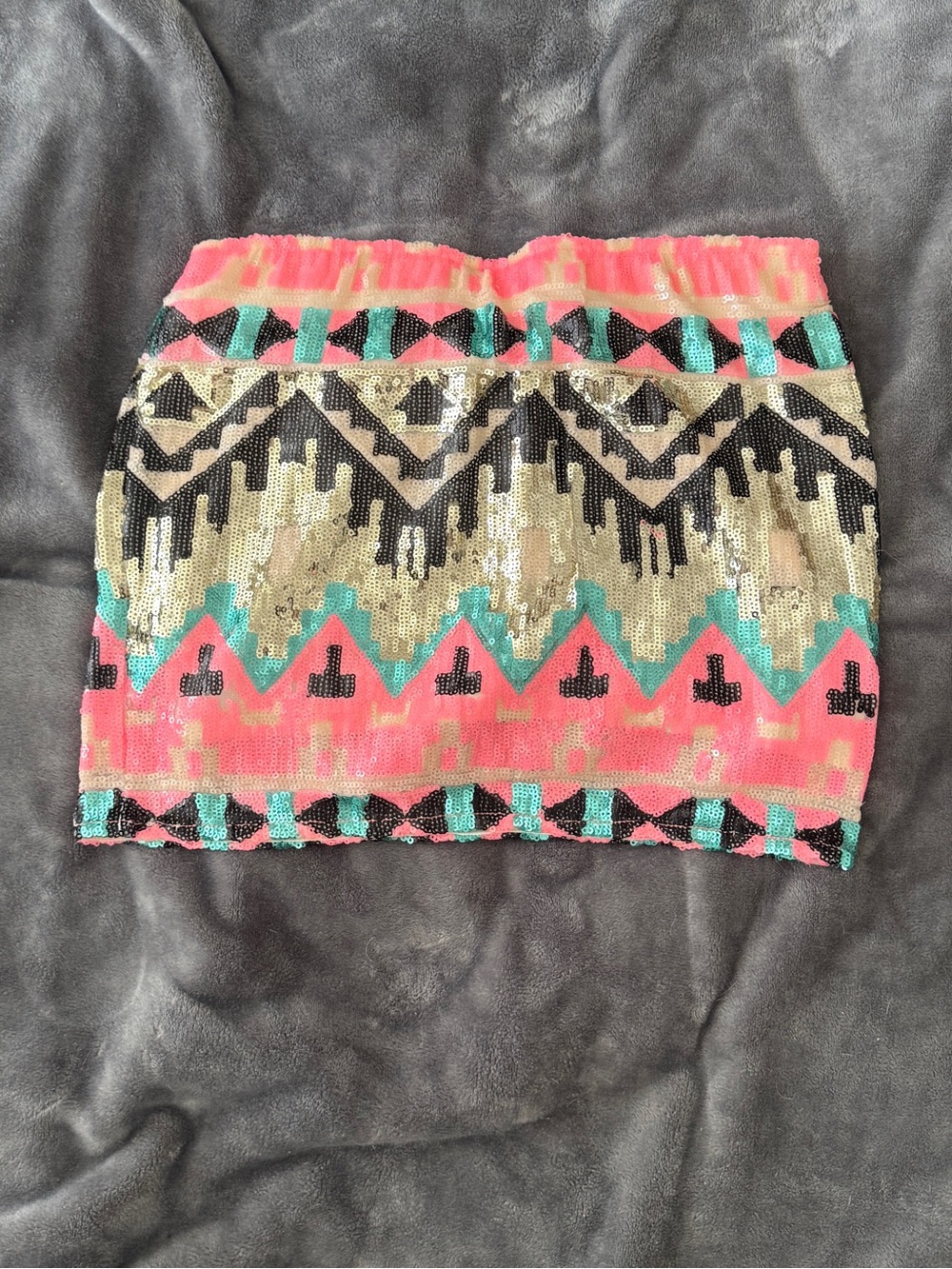 Forever 21 Neon Aztec Sequin Mini Skirt - Pink Turquoise Black Gold